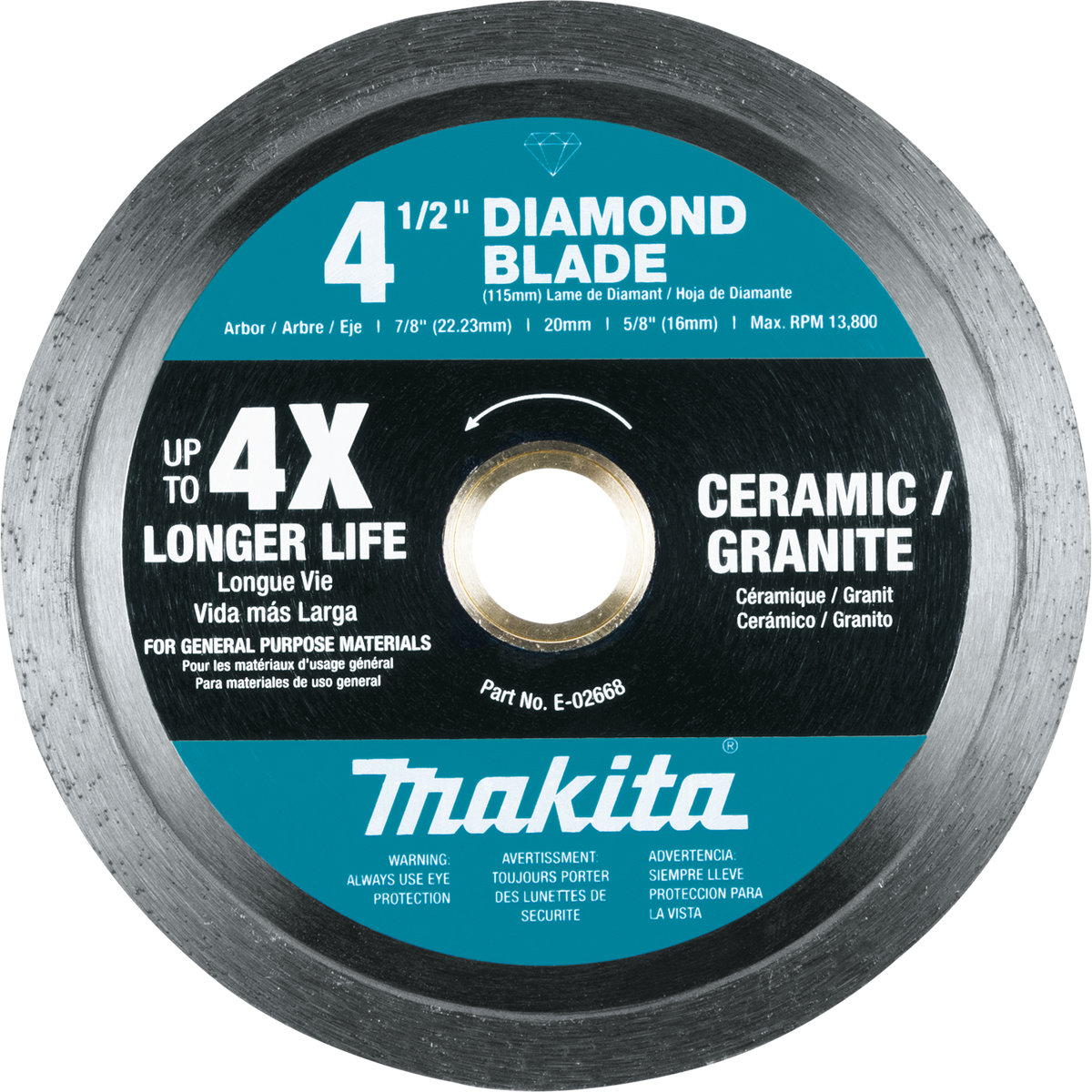 Makita 4-1/2 in. Diamond Blade, Continuous Rim, General Purpose
