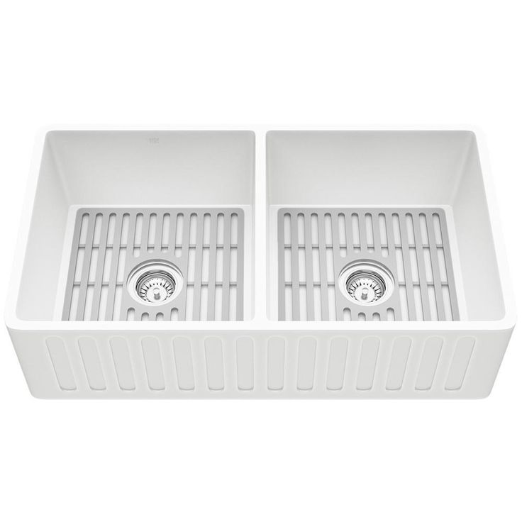 Matte Stone White Composite 33 in. Double Bowl Farmhouse Apron-Front Kitchen Sink Set with Strainers and Silicone Grids