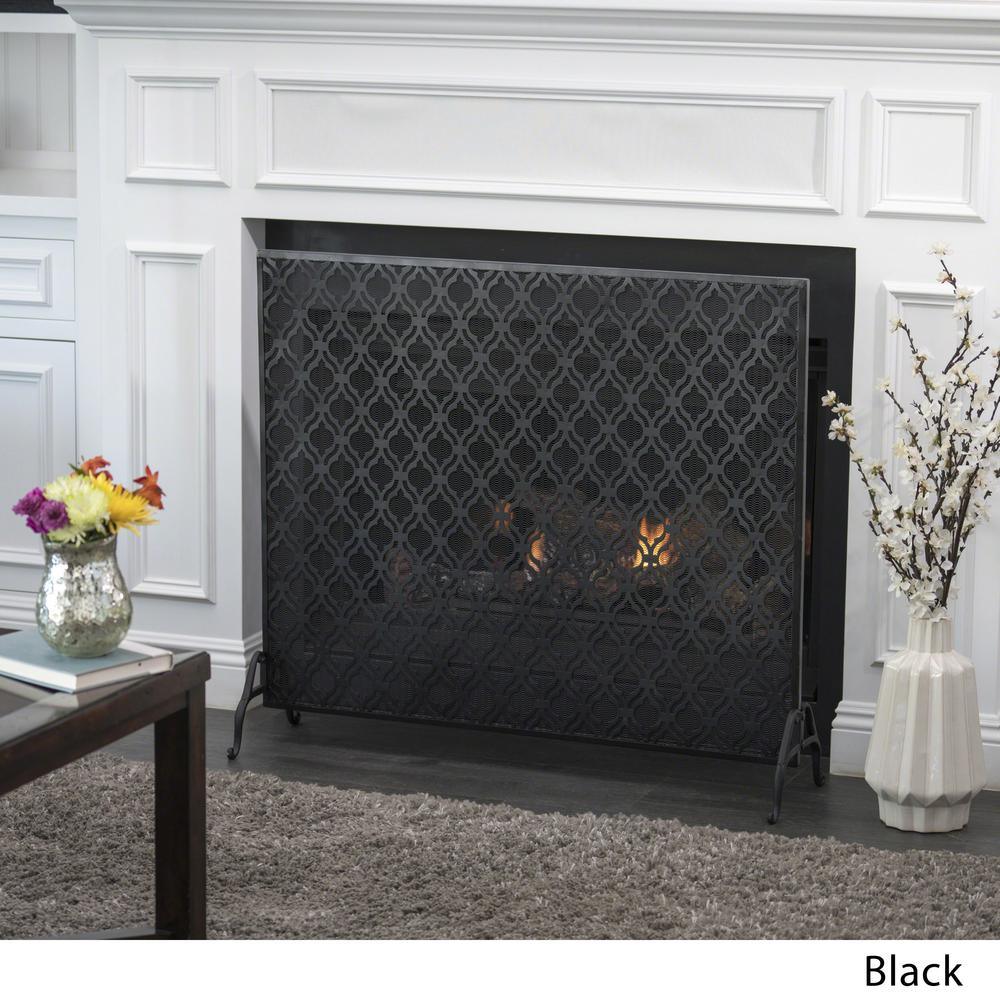 Ellias Modern Black Single Panel Iron Fire Screen - Super Arbor