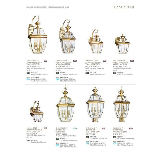 Lancaster 3-Light Outdoor Polished Brass Post Top