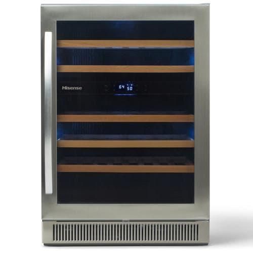 Hisense 46-Bottle Capacity Glass Door with Stainless Steel Frame Dual Zone Cooling Built-In/Freestanding Wine Chiller