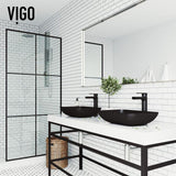 VIGO Sottile Glass Vessel Bathroom Sink in Black with Amada Faucet in Matte Black