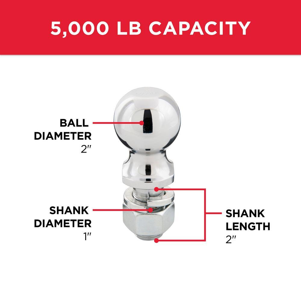 TowSmart 5,000 lb. Capacity 2 in. x 1 in. Shank Diameter x 2 in. Shank Length Chrome Hitch Ball - Super Arbor