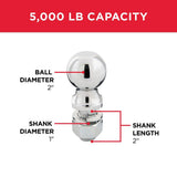 TowSmart 5,000 lb. Capacity 2 in. x 1 in. Shank Diameter x 2 in. Shank Length Chrome Hitch Ball - Super Arbor