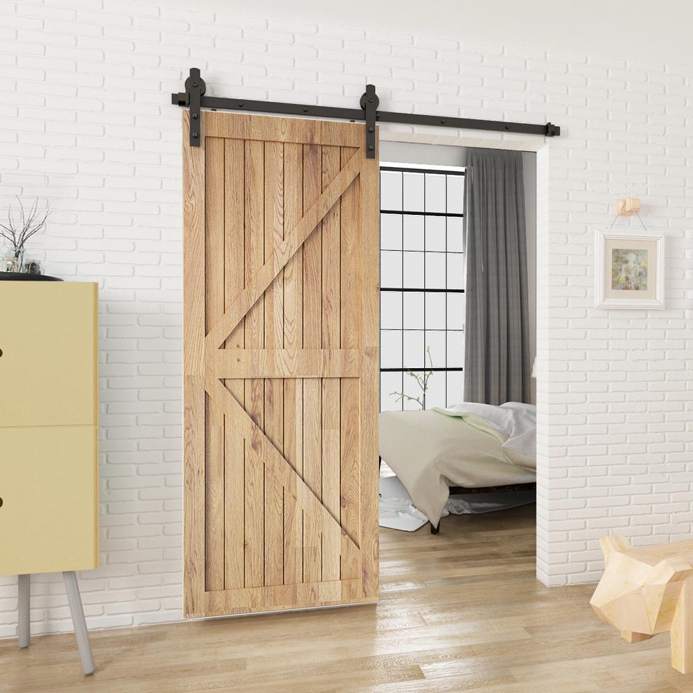 6 ft./72 in. Black Sliding Barn Door Track and Hardware Kit with I-Shape Hanger For Single Door - Super Arbor