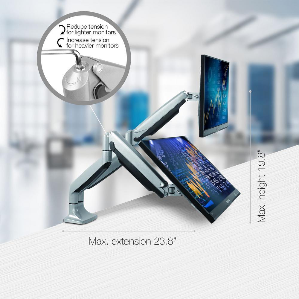 Dual Arm Monitor Mount with Full Motion Swivel Articulating Gas Springs for 13 in. - 30 in. Silver - Super Arbor