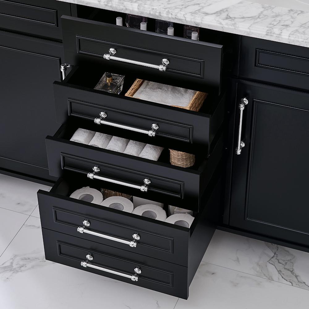 Aberdeen 60 in. W x 22 in. D Vanity in Black with Carrara Marble Top with White Sinks - Super Arbor