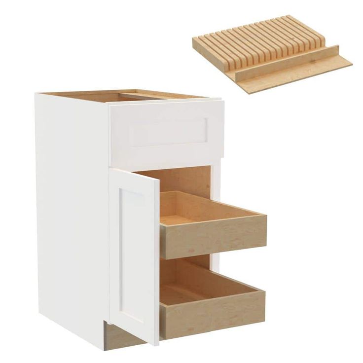 Home Decorators Collection Newport 15 in. W x 24 in. D x 34.5 in. H Assembled Plywood Base Kitchen Cabinet in Pacific White with 2ROT Knife Block L
