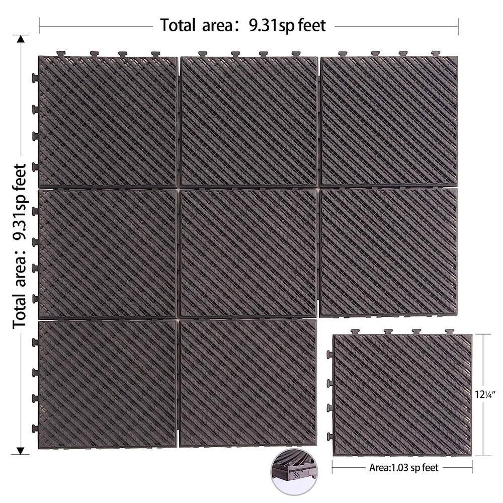 1 ft. x 1 ft. Plastic Composite Deck Tile Patio Interlocking Deck Tiles for Balcony Porch Backyard in Brown (Pack of 9)