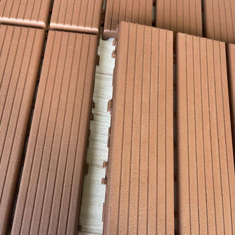 1 ft. x 1 ft. Patio Plastic Interlocking Square Waterproof Deck Tile in Dark Brown (44-Pack)