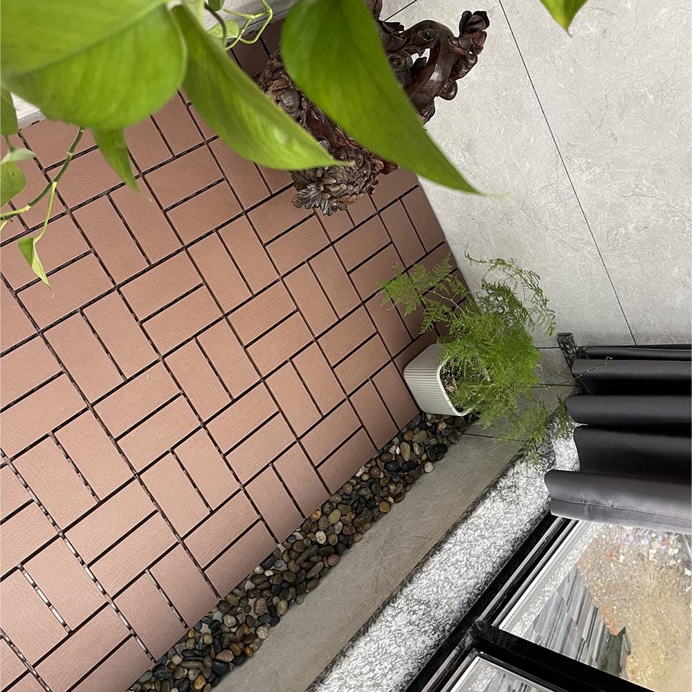 1 ft. x 1 ft. Patio Plastic Interlocking Square Waterproof Deck Tile in Dark Brown (44-Pack) for Poolside Backyard