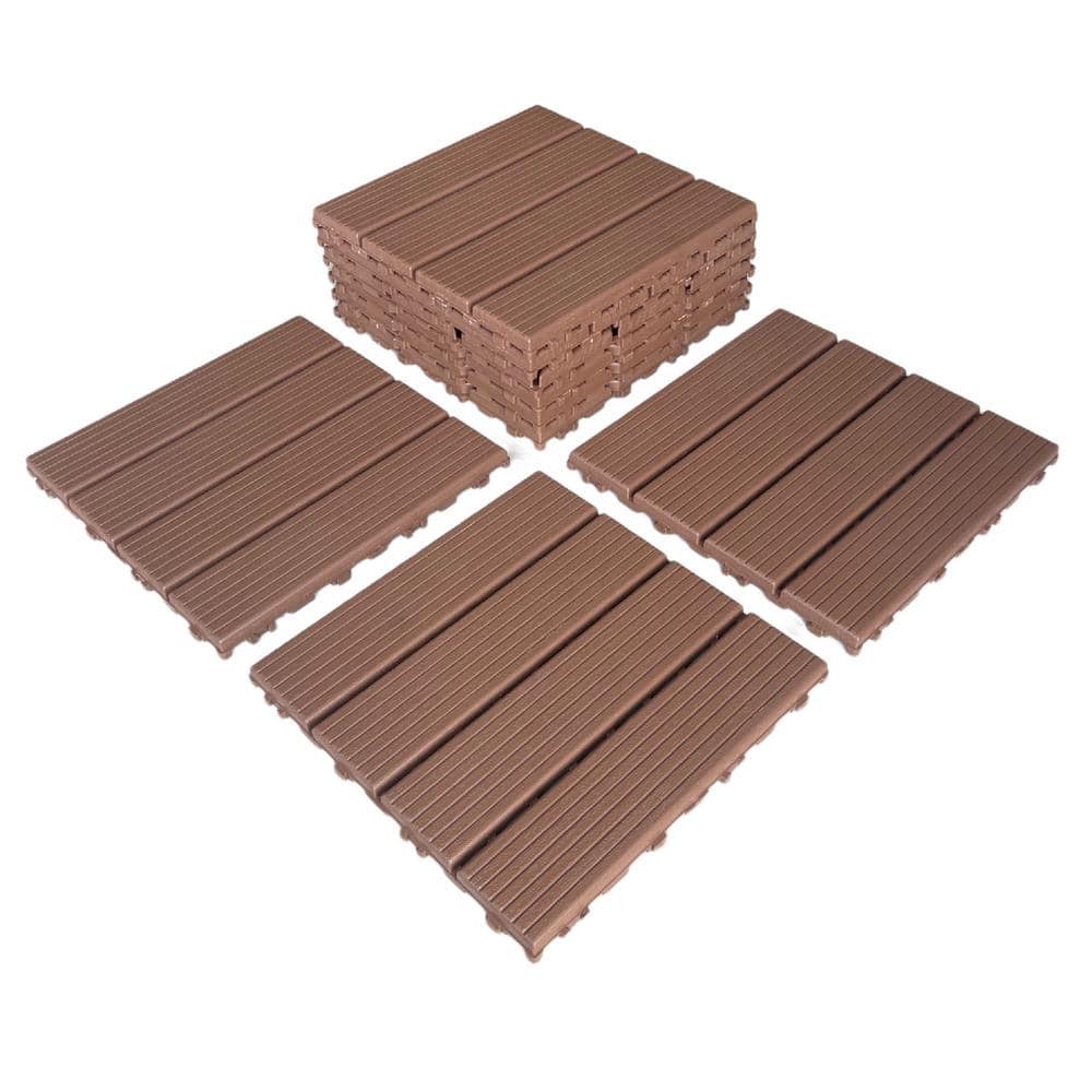 1 ft. x 1 ft. Plastic Deck Tile in Dark Brown for Outdoor Porch Poolside Balcony Backyard (44 Per Box)