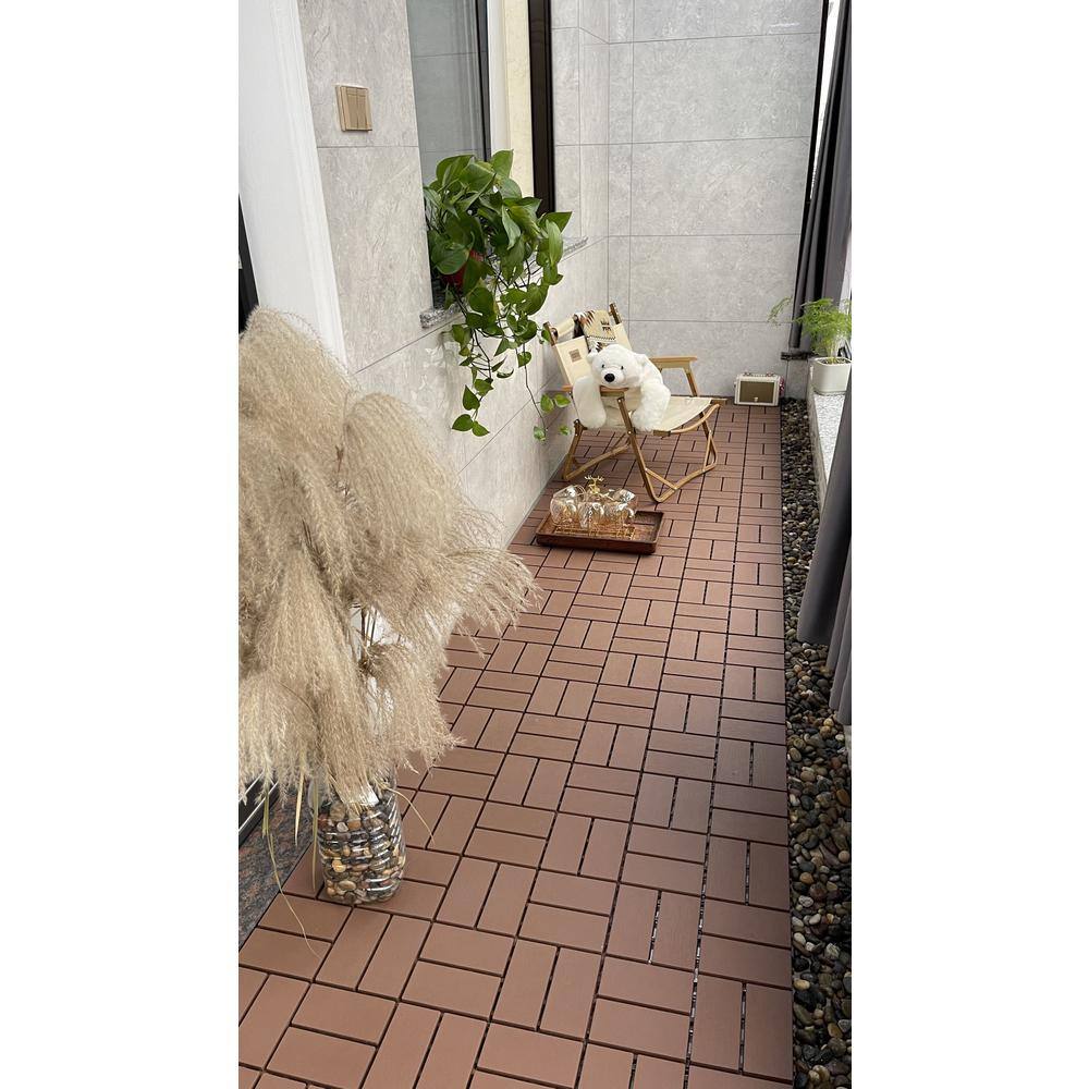 1 ft. x 1 ft. Plastic Deck Tile in Dark Brown for Outdoor Porch Poolside Balcony Backyard (44 Per Box)