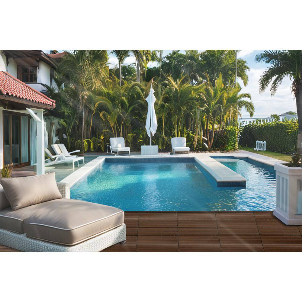 1 ft. x 1 ft. Plastic Composite Deck Tile in Dark Brown, Resist Rust, Water, Easy to DIY and Maintain(20 per Case)