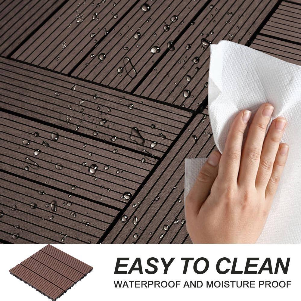 1 ft. x 1 ft. Plastic Composite Deck Tile in Dark Brown, Resist Rust, Water, Easy to DIY and Maintain(20 per Case)