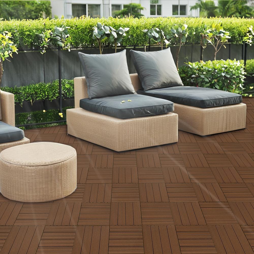 1 ft. x 1 ft. Plastic Composite Deck Tile in Dark Brown, Resist Rust, Water, Easy to DIY and Maintain(20 per Case)