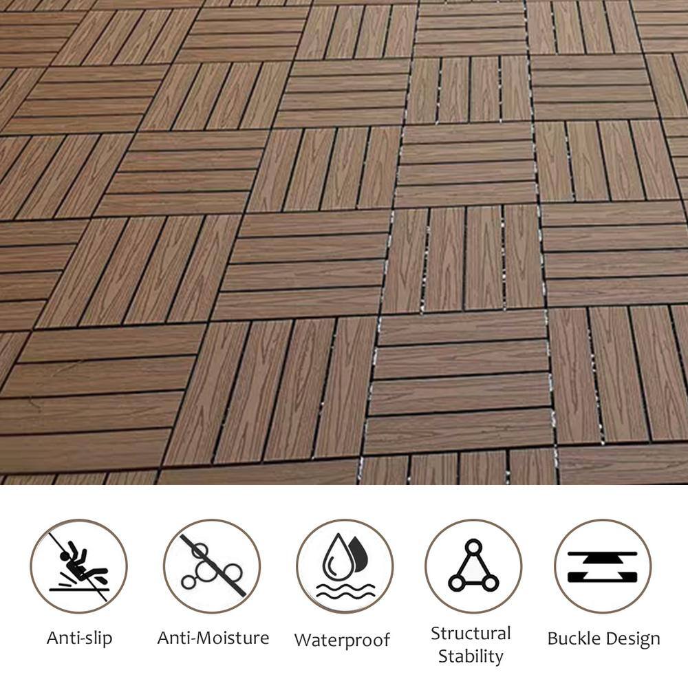 1 ft. x 1 ft. Wood Plastic Composite Deck Tile in Dark Brown, Resist Rust, Water, Easy to DIY and Maintain(20 per Case)