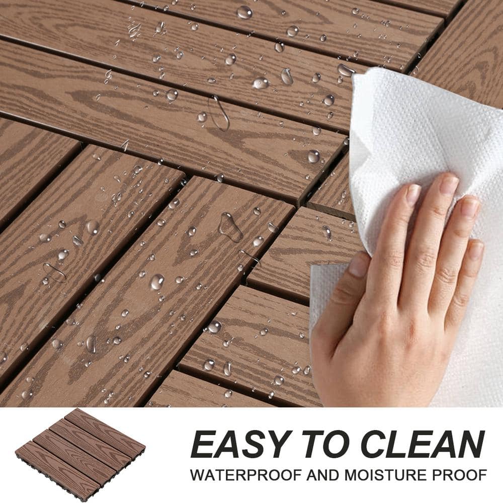 1 ft. x 1 ft. Wood Plastic Composite Deck Tile in Dark Brown, Resist Rust, Water, Easy to DIY and Maintain(20 per Case)