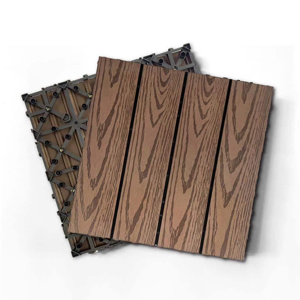 1 ft. x 1 ft. Wood Plastic Composite Deck Tile in Dark Brown, Resist Rust, Water, Easy to DIY and Maintain(20 per Case)