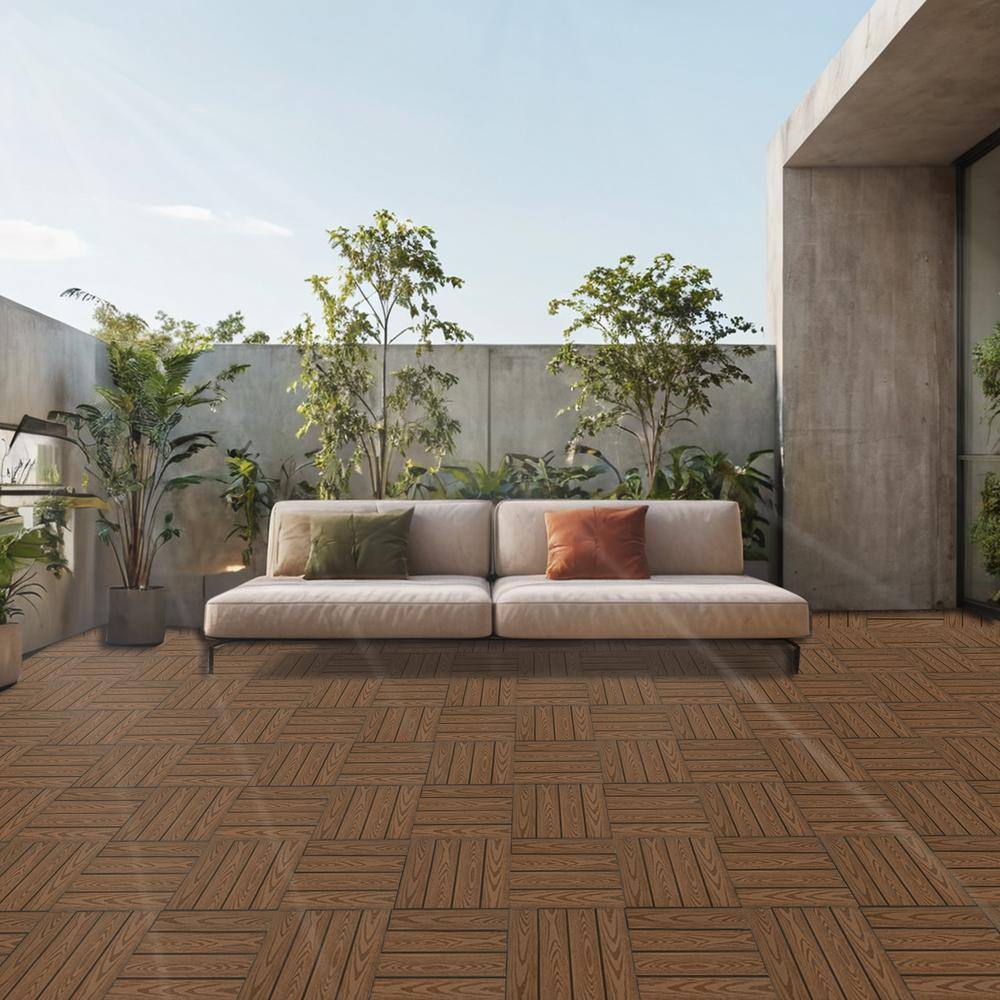 1 ft. x 1 ft. Wood Plastic Composite Deck Tile in Dark Brown, Resist Rust, Water, Easy to DIY and Maintain(20 per Case)