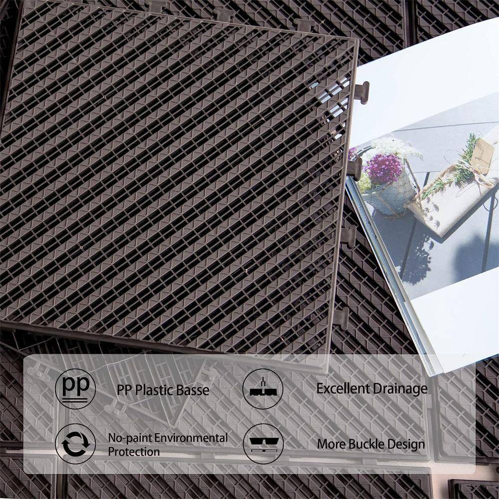 12.25 in. x 12.25 in. Outdoor Square Composite Interlocking Flooring Deck Tiles in Dark Brown (Pack of 27 Tiles)
