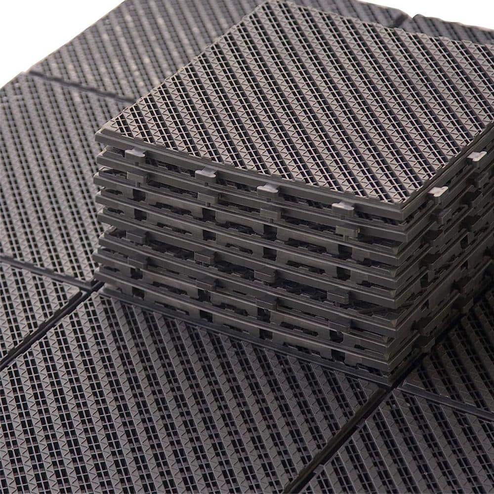 12.25 in. x 12.25 in. Outdoor Square Composite Interlocking Flooring Deck Tiles in Dark Brown (Pack of 27 Tiles)