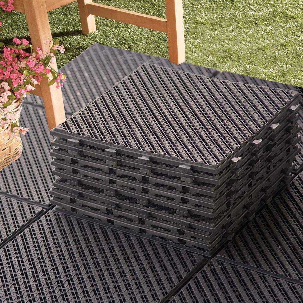 12.25 in. x 12.25 in. Outdoor Square Composite Interlocking Flooring Deck Tiles in Dark Brown (Pack of 27 Tiles)