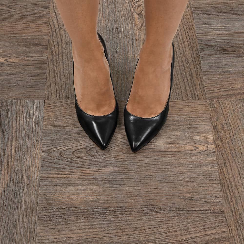 FloorPops Knotting Hill 12 in. W x 12 in. L Peel and Stick Floor Vinyl Tiles, Dark Brown Wood Look (20 Tiles, 20 sq. ft./Case)