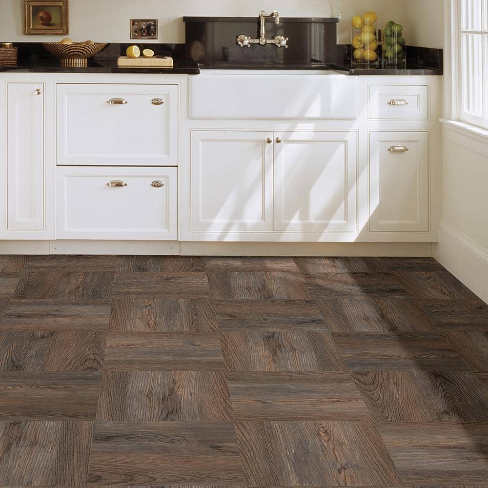 FloorPops Knotting Hill 12 in. W x 12 in. L Peel and Stick Floor Vinyl Tiles, Dark Brown Wood Look (20 Tiles, 20 sq. ft./Case)