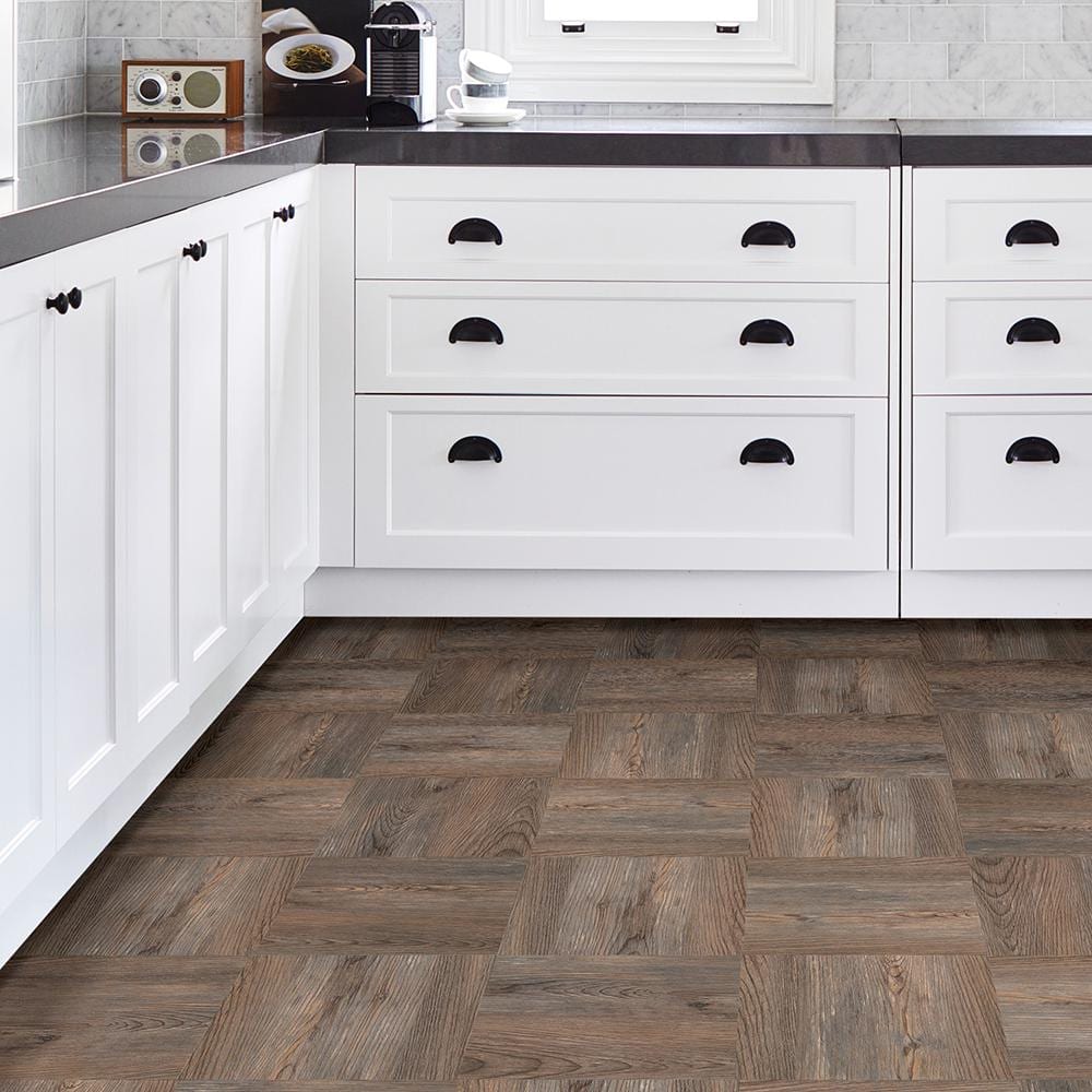 FloorPops Knotting Hill 12 in. W x 12 in. L Peel and Stick Floor Vinyl Tiles, Dark Brown Wood Look (20 Tiles, 20 sq. ft./Case)