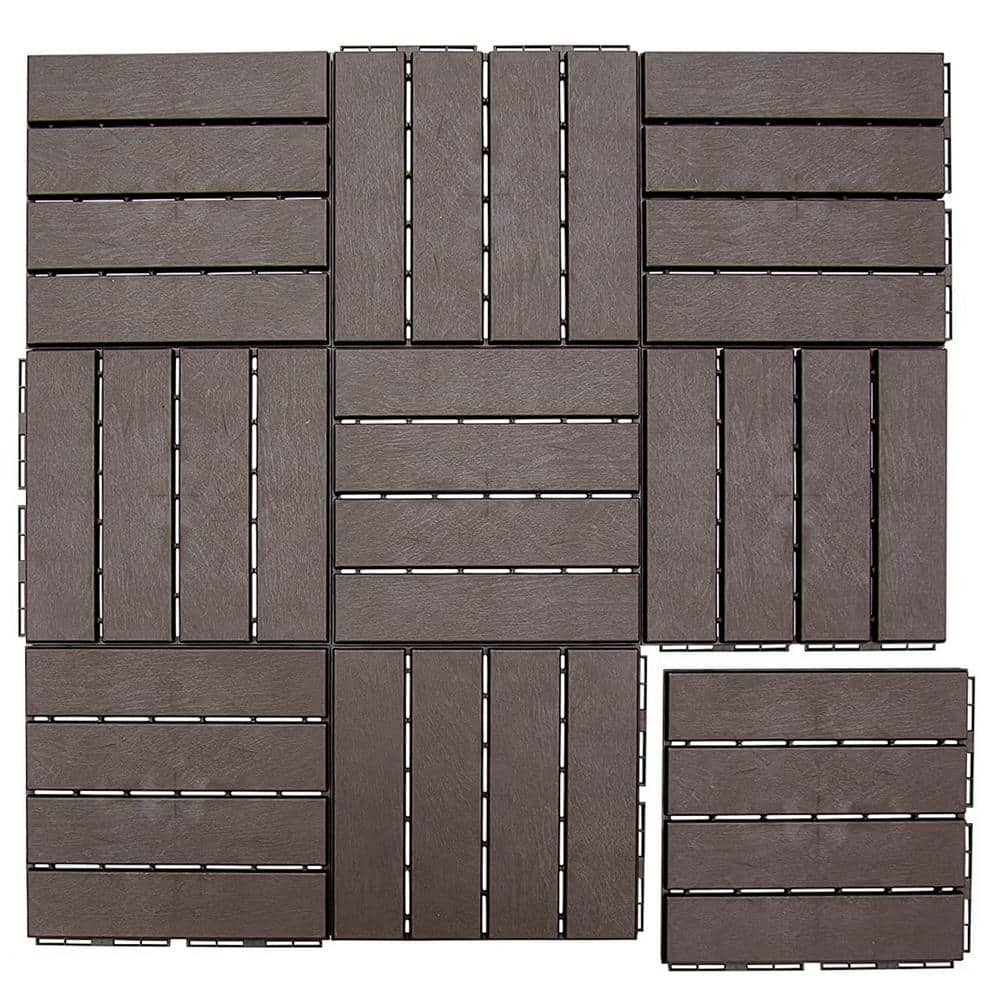 Kahomvis 1 ft. x 1 ft. Quick Deck Outdoor Waterproof Flooring All Weather Composite Deck Tile in Dark Brown (9 sq. ft. Per Box)