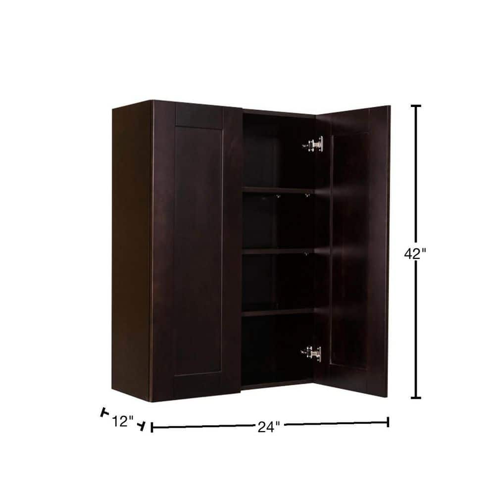LIFEART CABINETRY Anchester Assembled 24 in. x 42 in. x 12 in. Wall Cabinet with 2 Doors 3 Shelves in Dark Espresso