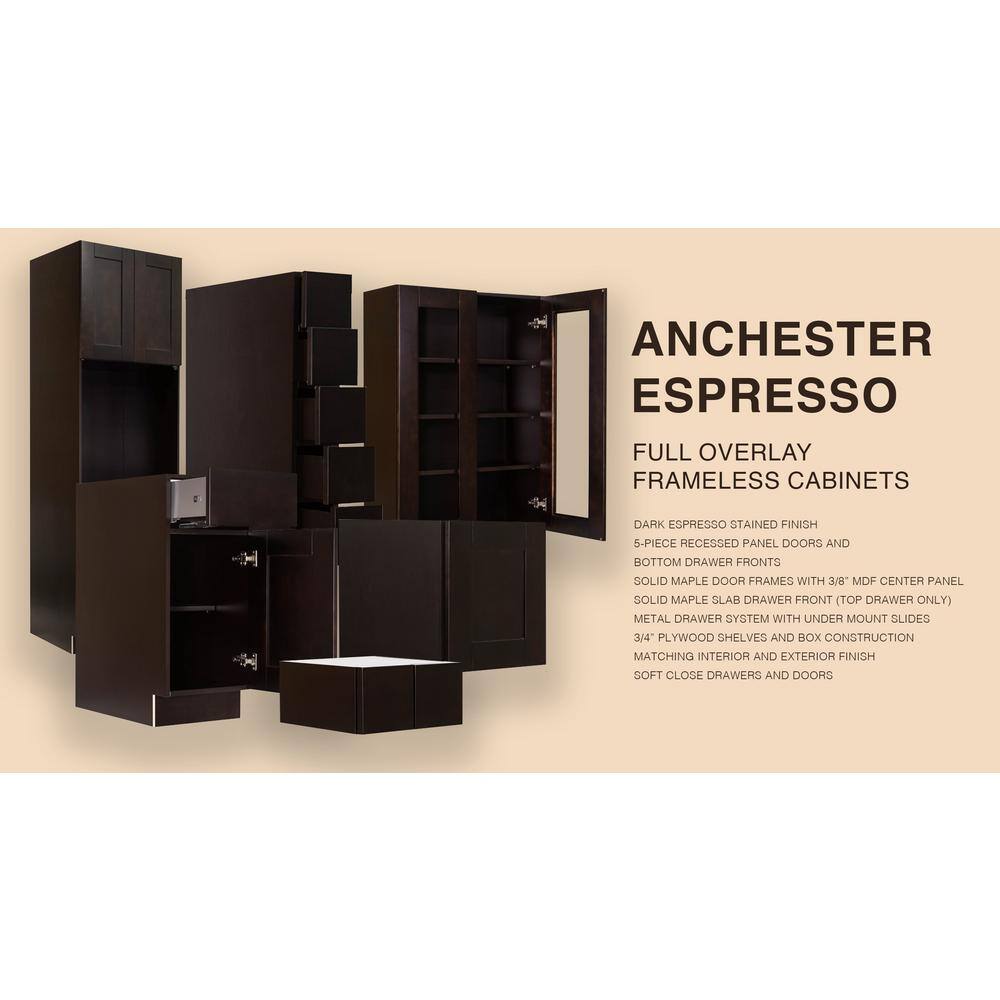 LIFEART CABINETRY Anchester Assembled 24x15x12 in. Wall Diagonal Cabinet with 1 Door in Dark Espresso