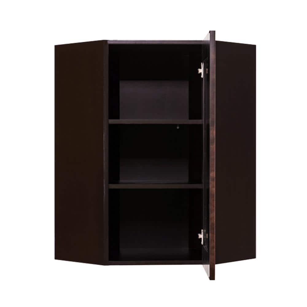 LIFEART CABINETRY Anchester Assembled 24x30x12 in. Wall Diagonal Corner Cabinet with 1 Door 2 Shelves in Dark Espresso