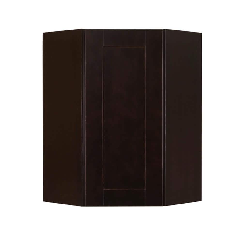 LIFEART CABINETRY Anchester Assembled 24x36x15 in. Wall Diagonal Corner Cabinet with 1 Door 2 Shelves in Dark Espresso