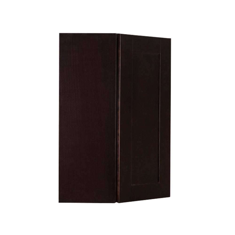 LIFEART CABINETRY Anchester Assembled 24x36x12 in. Wall Diagonal Corner Cabinet with 1 Door 2 Shelves in Dark Espresso