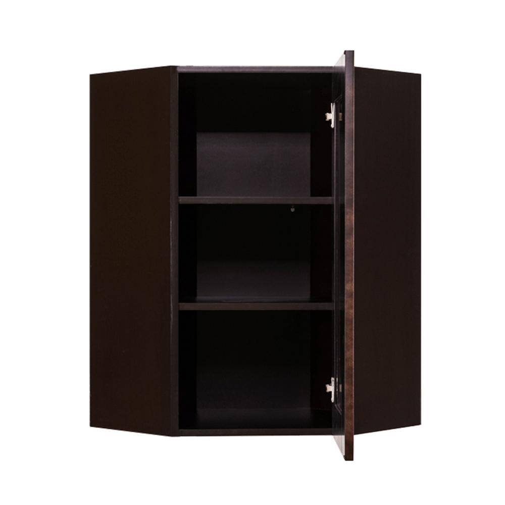 LIFEART CABINETRY Anchester Assembled 24x36x12 in. Wall Diagonal Corner Cabinet with 1 Door 2 Shelves in Dark Espresso