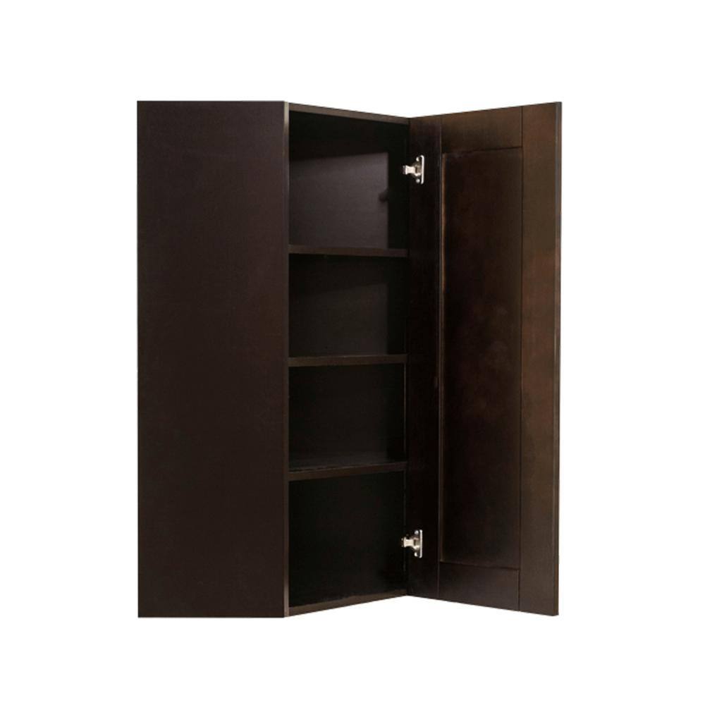 LIFEART CABINETRY Anchester Assembled 24x42x15 in. Wall Diagonal Corner Cabinet with 1 Door 3 Shelves in Dark Espresso
