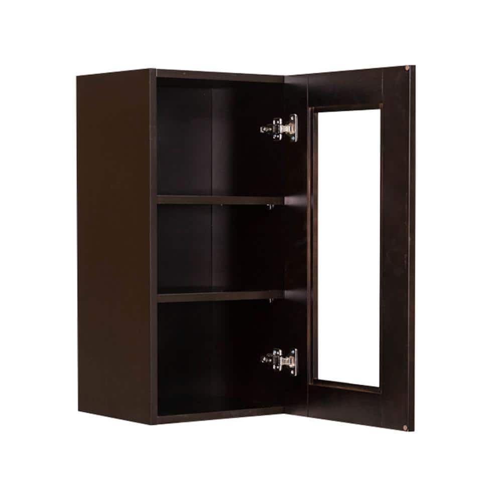 LIFEART CABINETRY Anchester Assembled 15 in. x 30 in. x 12 in. Wall Mullion Door Cabinet with 1 Door 2 Shelves in Dark Espresso