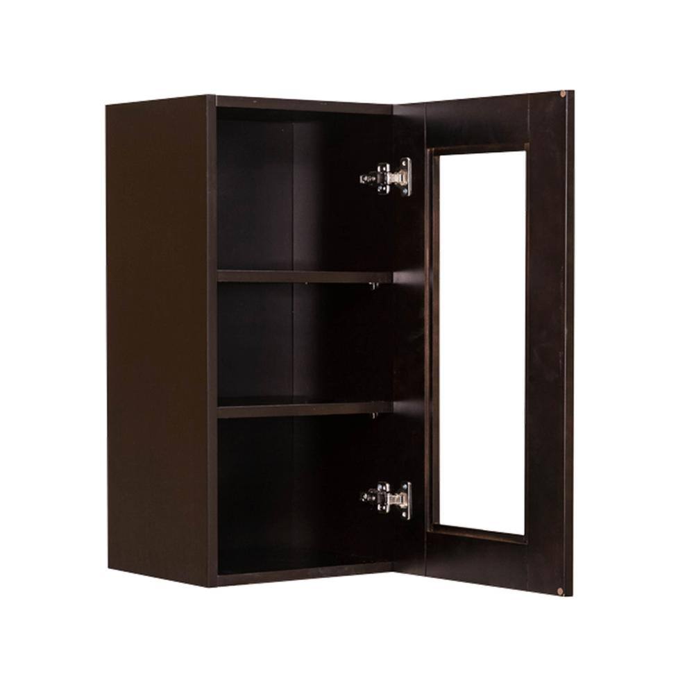 LIFEART CABINETRY Anchester Assembled 18 in. x 30 in. x 12 in. Wall Mullion Door Cabinet with 1 Door 2 Shelves in Dark Espresso