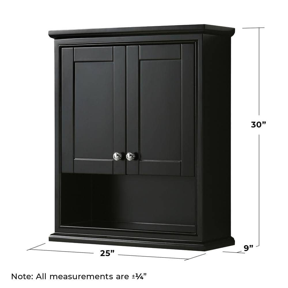 Wyndham Collection Deborah Bathroom Wall Cabinet, Dark Espresso, 25x30x9 Inches