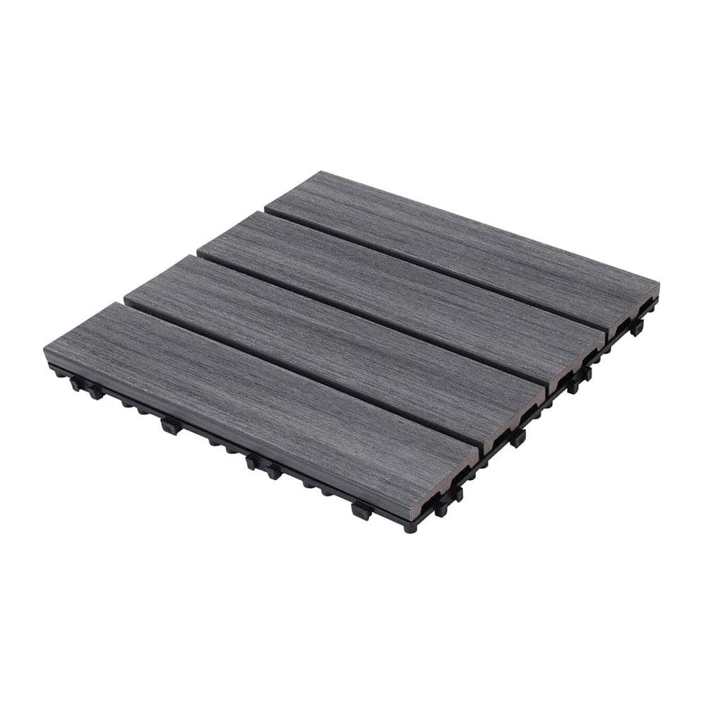 Afoxsos 1 ft. x 1 ft. Dark Gray Plastic Composite Interlocking Deck Tiles Set, All-Weather Resistant, Easy to DIY (11-Pack)