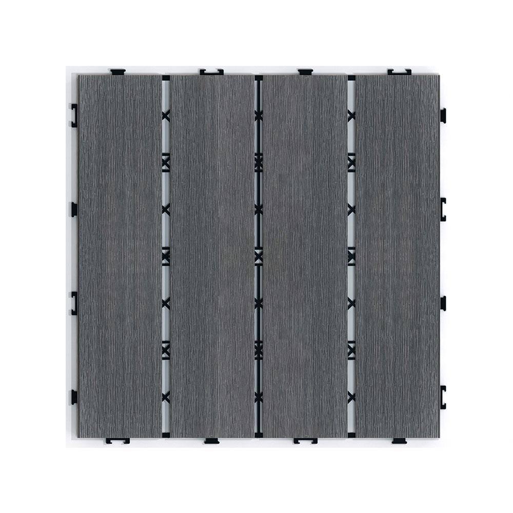 Afoxsos 1 ft. x 1 ft. Dark Gray Plastic Composite Interlocking Deck Tiles Set, All-Weather Resistant, Easy to DIY (11-Pack)