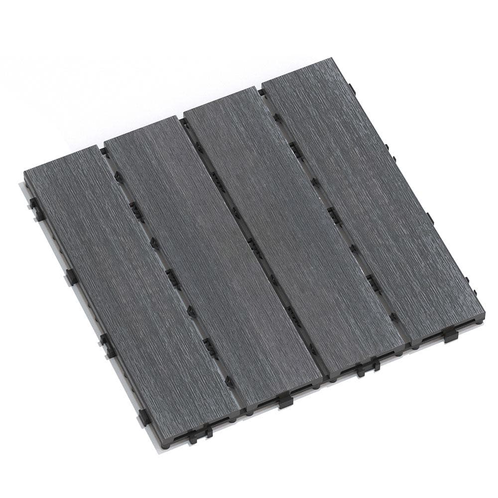 Afoxsos 1 ft. x 1 ft. Dark Gray Plastic Composite Interlocking Deck Tiles Set, All-Weather Resistant, Easy to DIY (11-Pack)