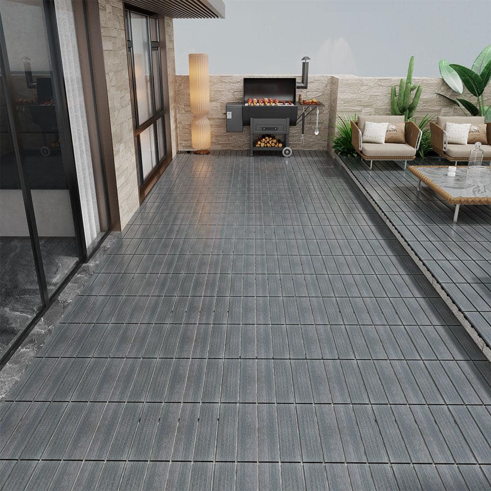 Afoxsos 1 ft. x 1 ft. Dark Gray Plastic Composite Interlocking Deck Tiles Set, All-Weather Resistant, Easy to DIY (11-Pack)