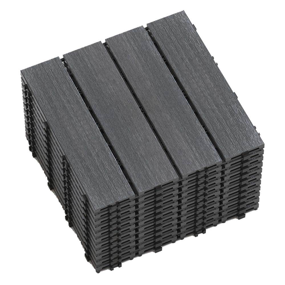 Afoxsos 1 ft. x 1 ft. Dark Gray Plastic Composite Interlocking Deck Tiles Set, All-Weather Resistant, Easy to DIY (11-Pack)