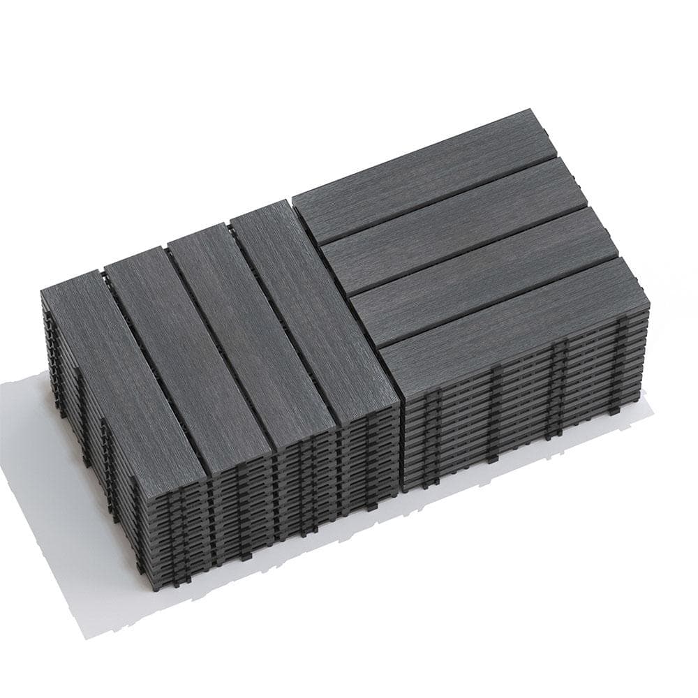 Afoxsos 1 ft. x 1 ft. Dark Gray Plastic Composite Interlocking Deck Tiles Set, All-Weather Resistant, Easy to DIY (11-Pack)