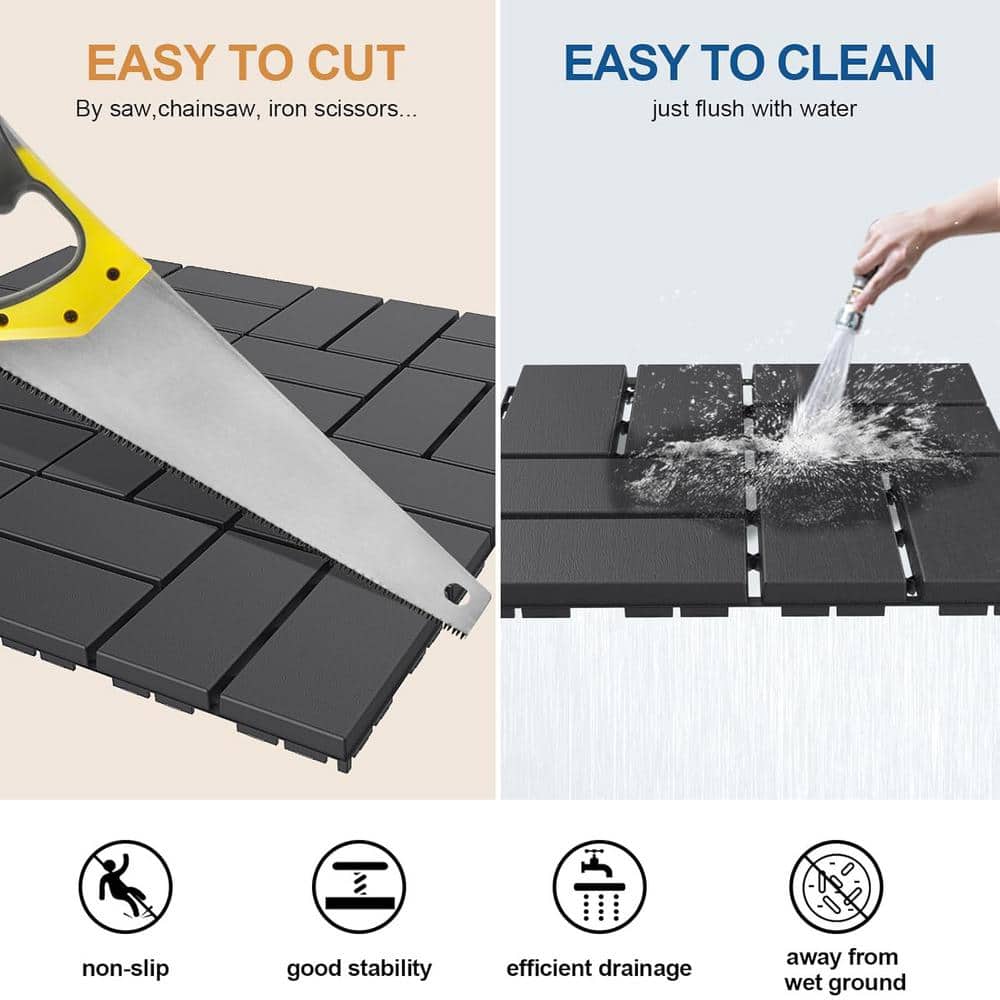 Afoxsos 12 ft. x 12 ft. Plastic Interlocking Deck Tiles Waterproof in Dark Gray (9 Per Pack)