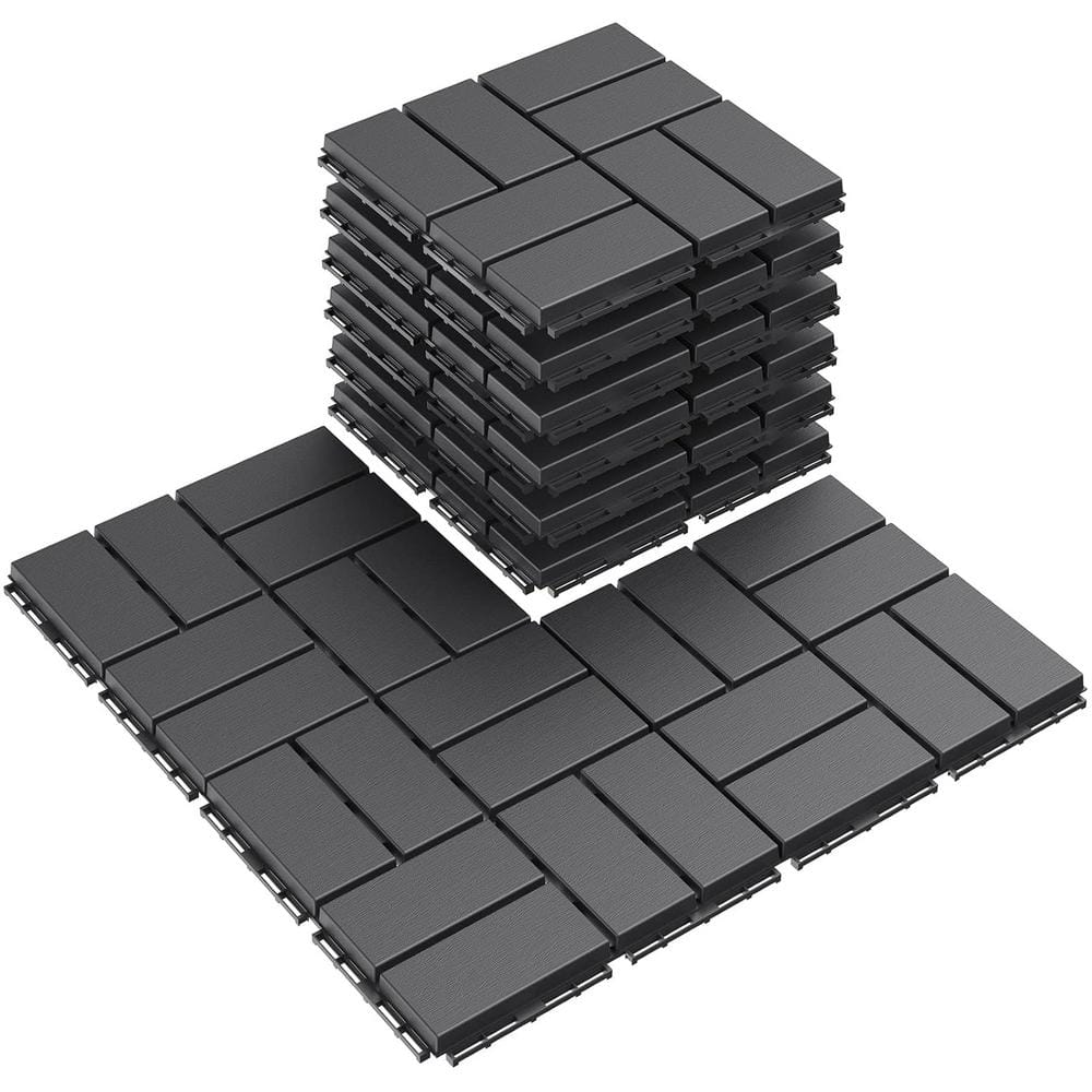 Afoxsos 12 ft. x 12 ft. Plastic Interlocking Deck Tiles Waterproof in Dark Gray (9 Per Pack)