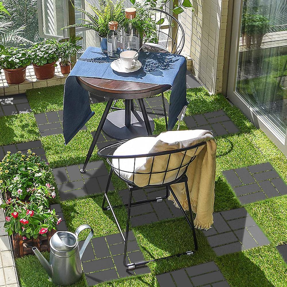 Afoxsos 12 ft. x 12 ft. Plastic Interlocking Deck Tiles Waterproof in Dark Gray (9 Per Pack)